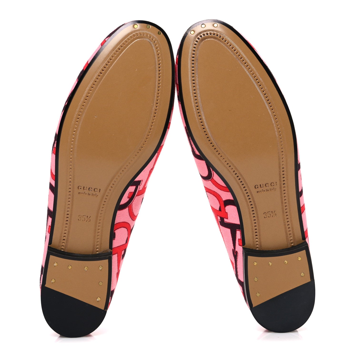 Gucci Betis Glamour Canvas Horsebit Print Womens Jordaan Loafers 35.5 Pink Rosso Ancora 7 of 10