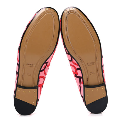 Gucci Betis Glamour Canvas Horsebit Print Womens Jordaan Loafers 35.5 Pink Rosso Ancora 7 of 10