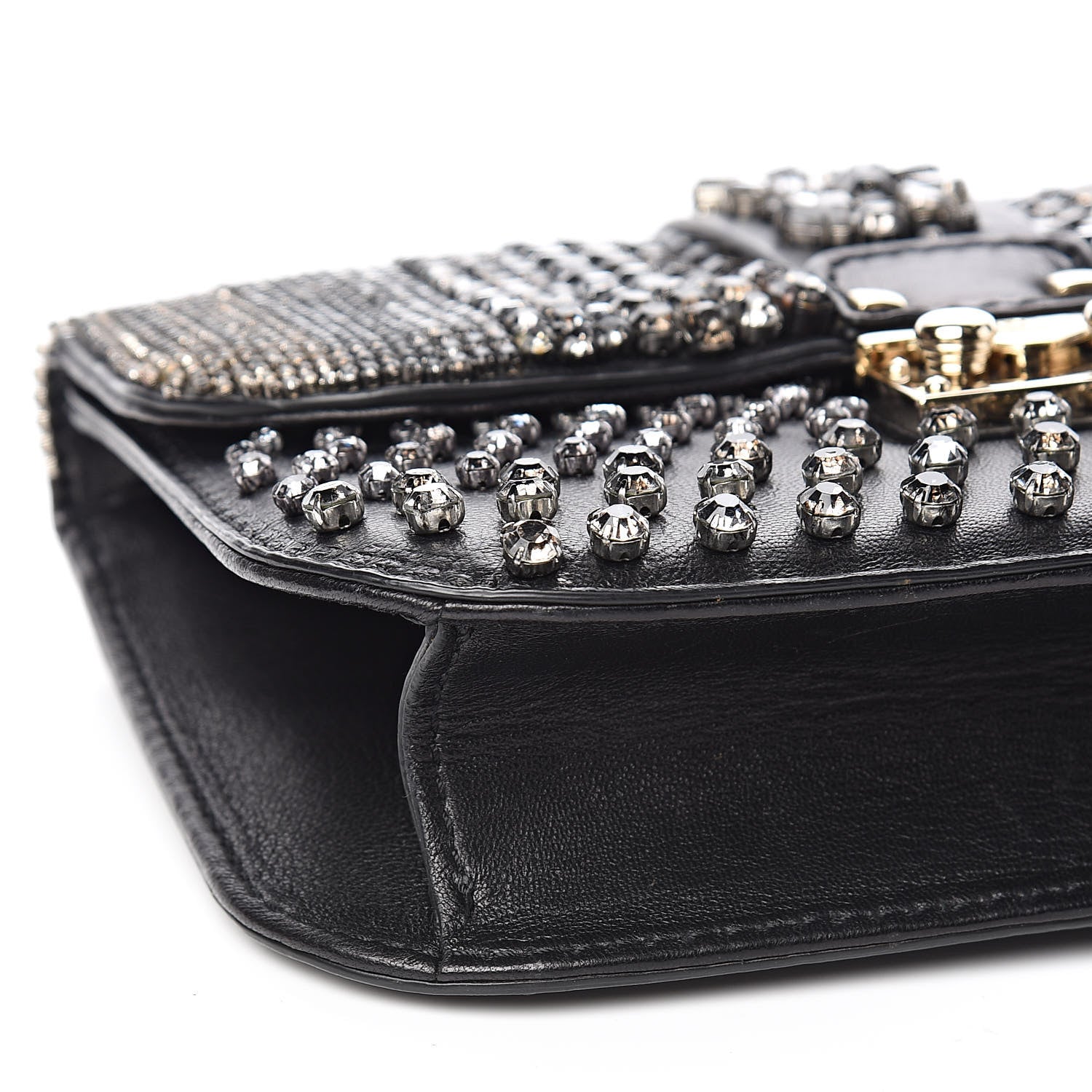 Valentino Garavani Vitello Crystal Embellished Small Glam Lock Rockstud Flap Black 5 of 13