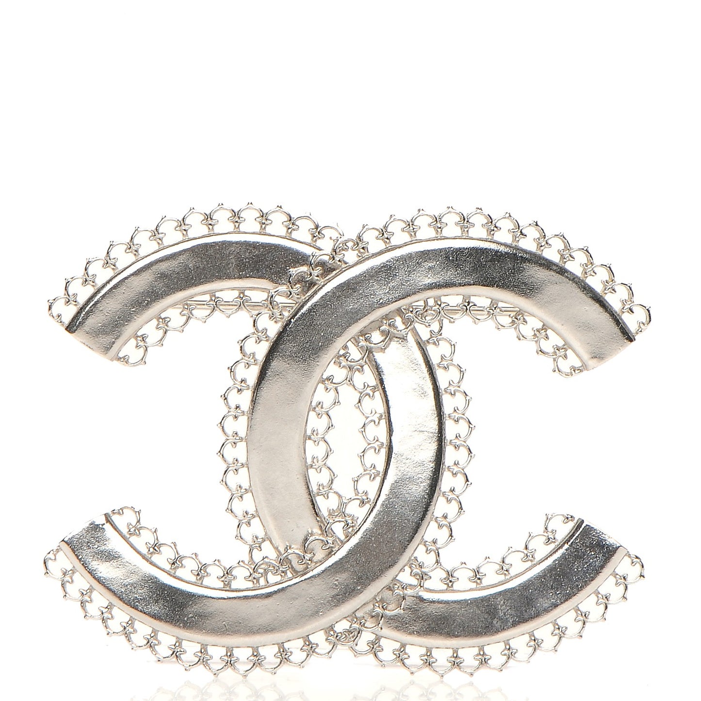 Large Scalloped CC Brooch Silver