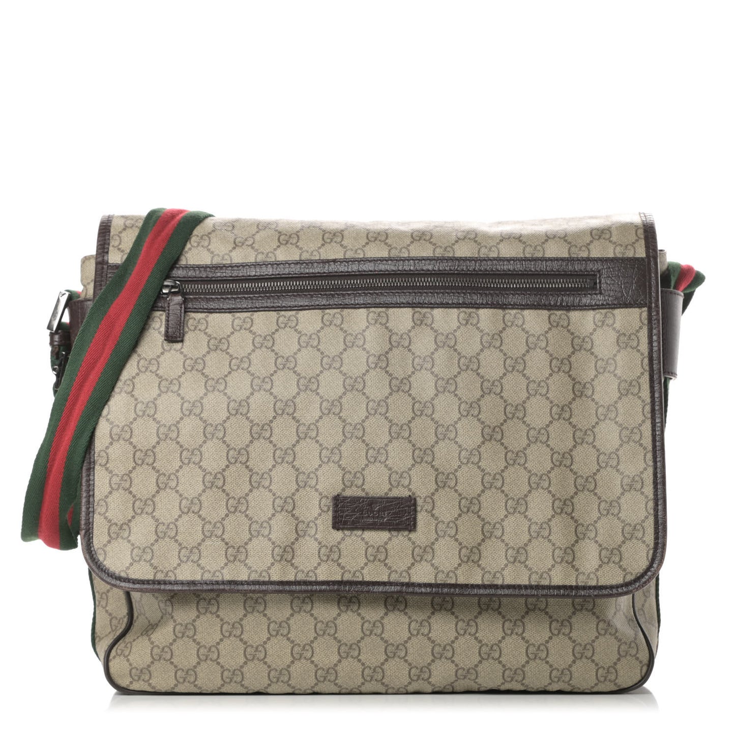 GG Plus Monogram Web Large Flap Messenger Bag Beige Dark Brown