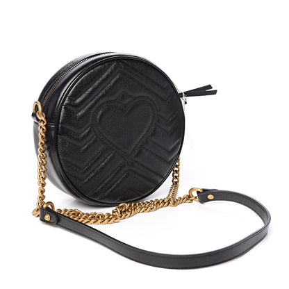 Gucci Azalea Calfskin Matelasse Heart Mini GG Marmont Round Shoulder Bag Black 2 of 9