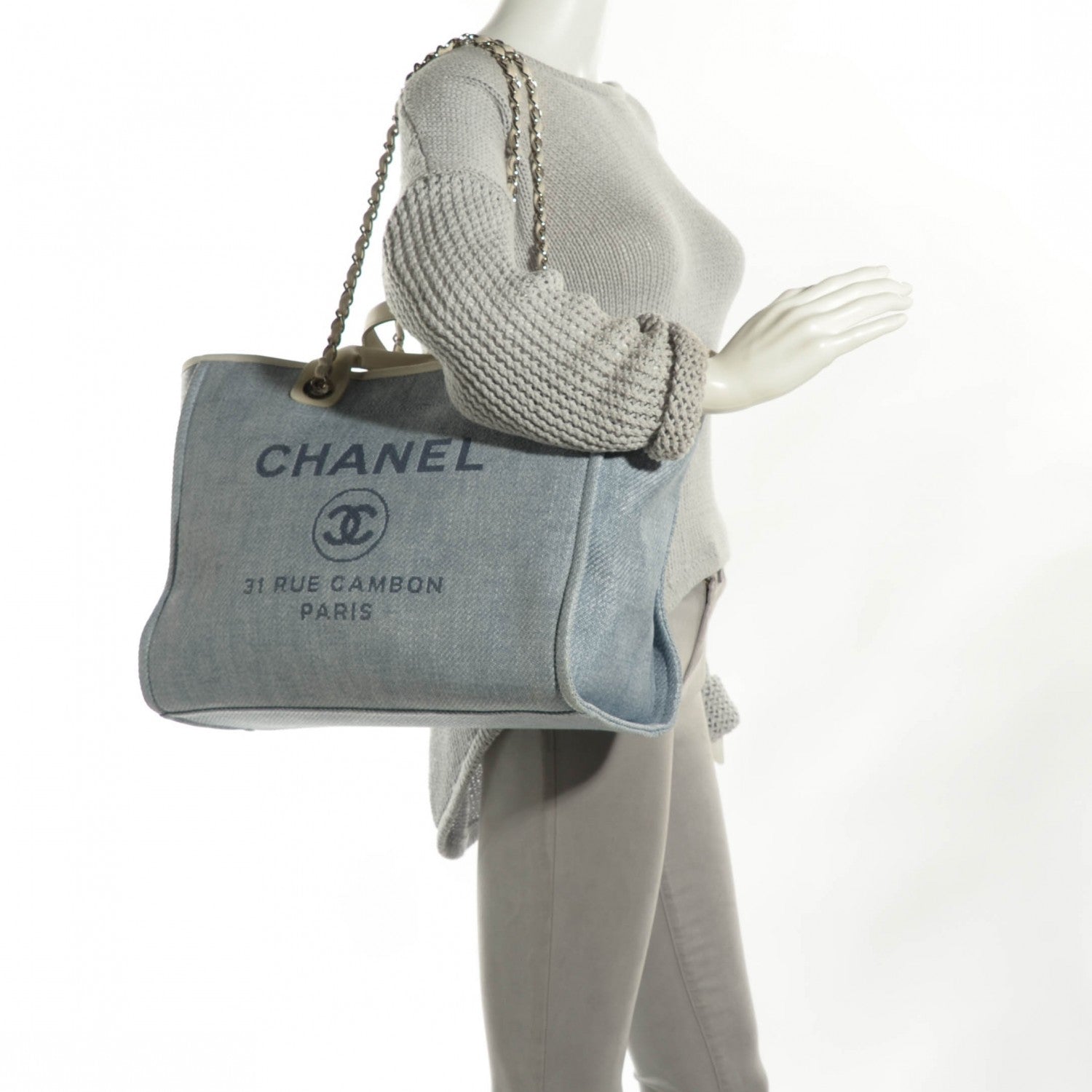 Chanel Canvas Deauville Large Tote Light Blue 2 of 9