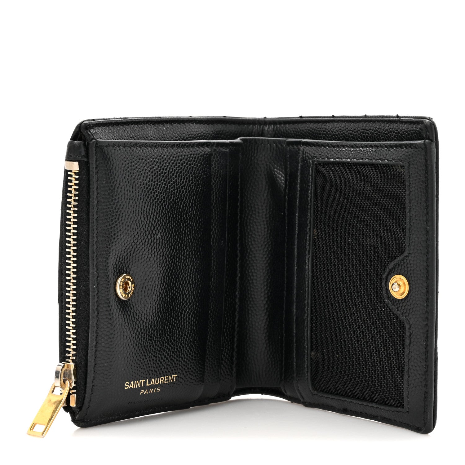 Saint Laurent Grain De Poudre Matelasse Chevron Monogram Zipped Two-Part Wallet Black 5 of 15