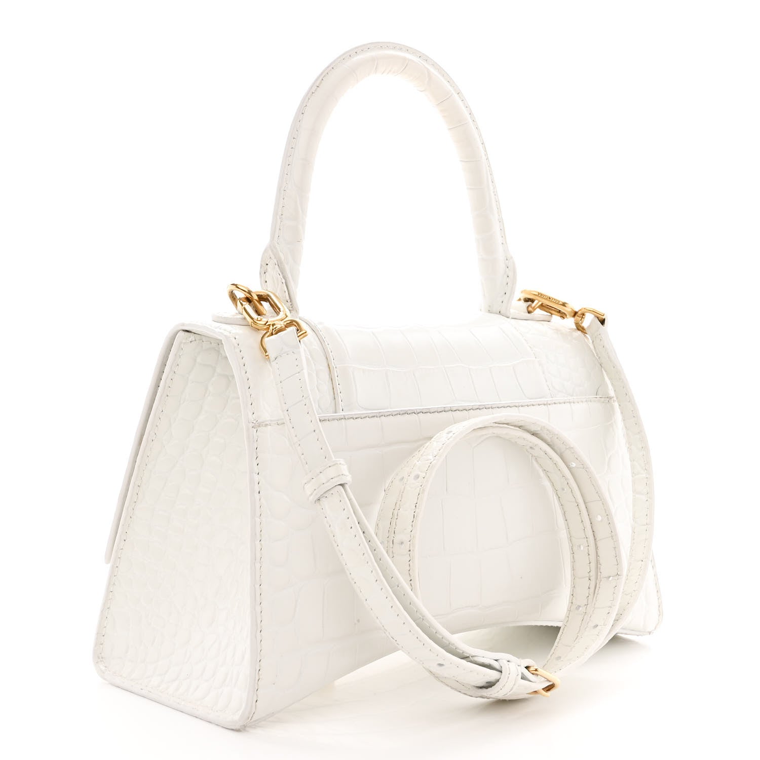 Balenciaga Shiny Calfskin Crocodile Embossed Small Hourglass Top Handle Bag White 3 of 13
