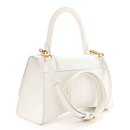 Balenciaga Shiny Calfskin Crocodile Embossed Small Hourglass Top Handle Bag White 3 of 13