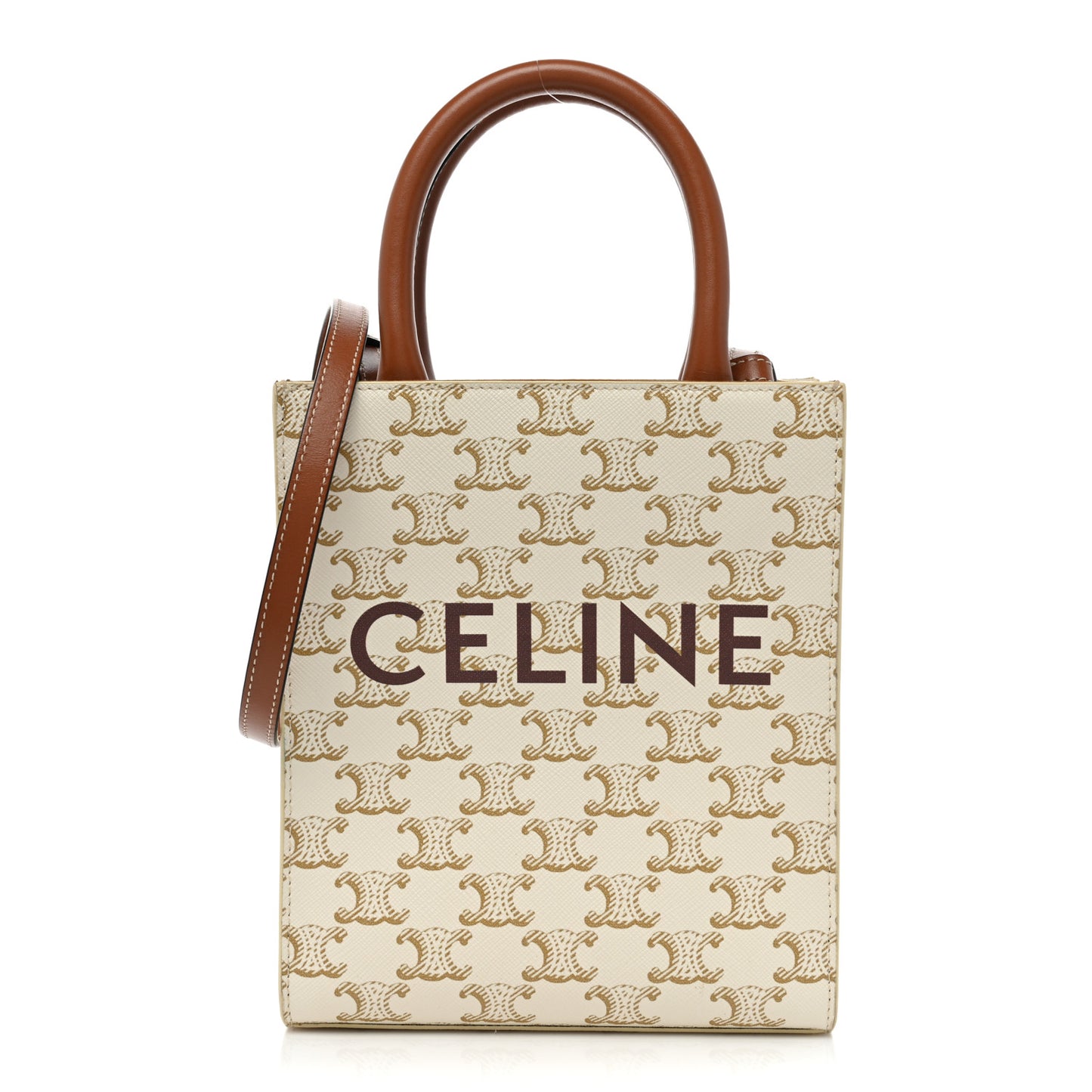 Triomphe Canvas Calfskin Mini Vertical Cabas White