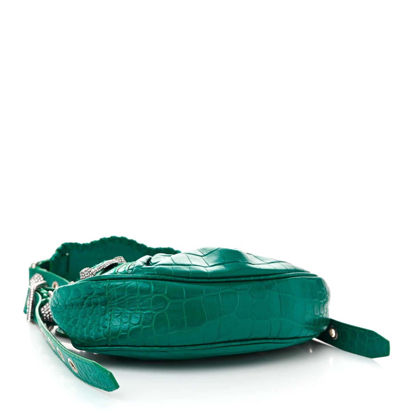 Extra Supple Calfskin Crystal Crocodile Embossed Le Cagole Shoulder Bag XS Jade