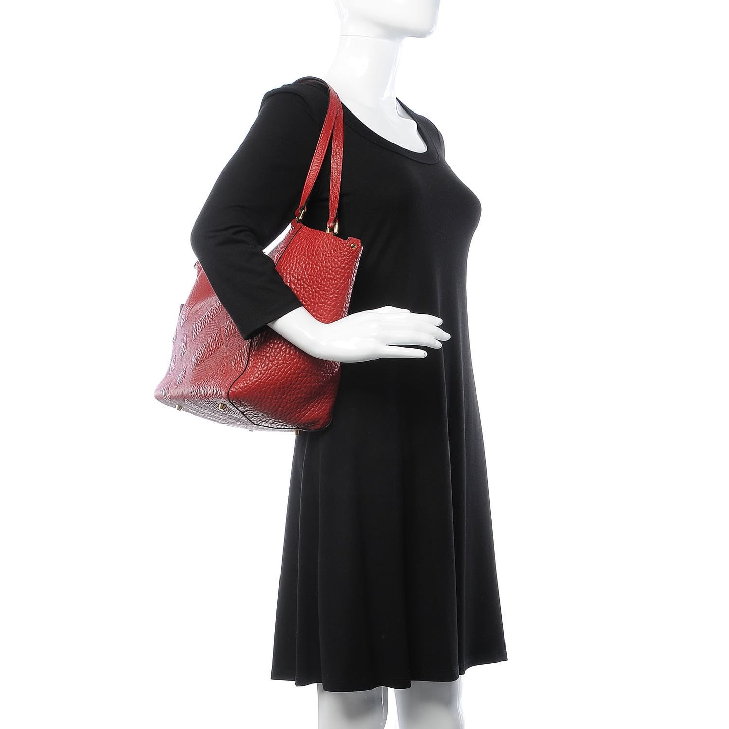 Signature Grain Calfskin Check Embossed Small Canterbury Tote Red