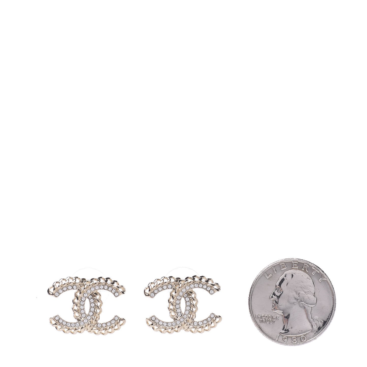 Crystal Chain CC Earrings Gold