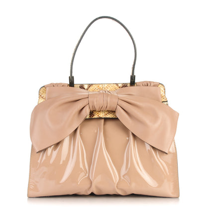 Valentino Garavani Patent Lacca Python Large Aphrodite Bow Satchel Beige 1 of 8