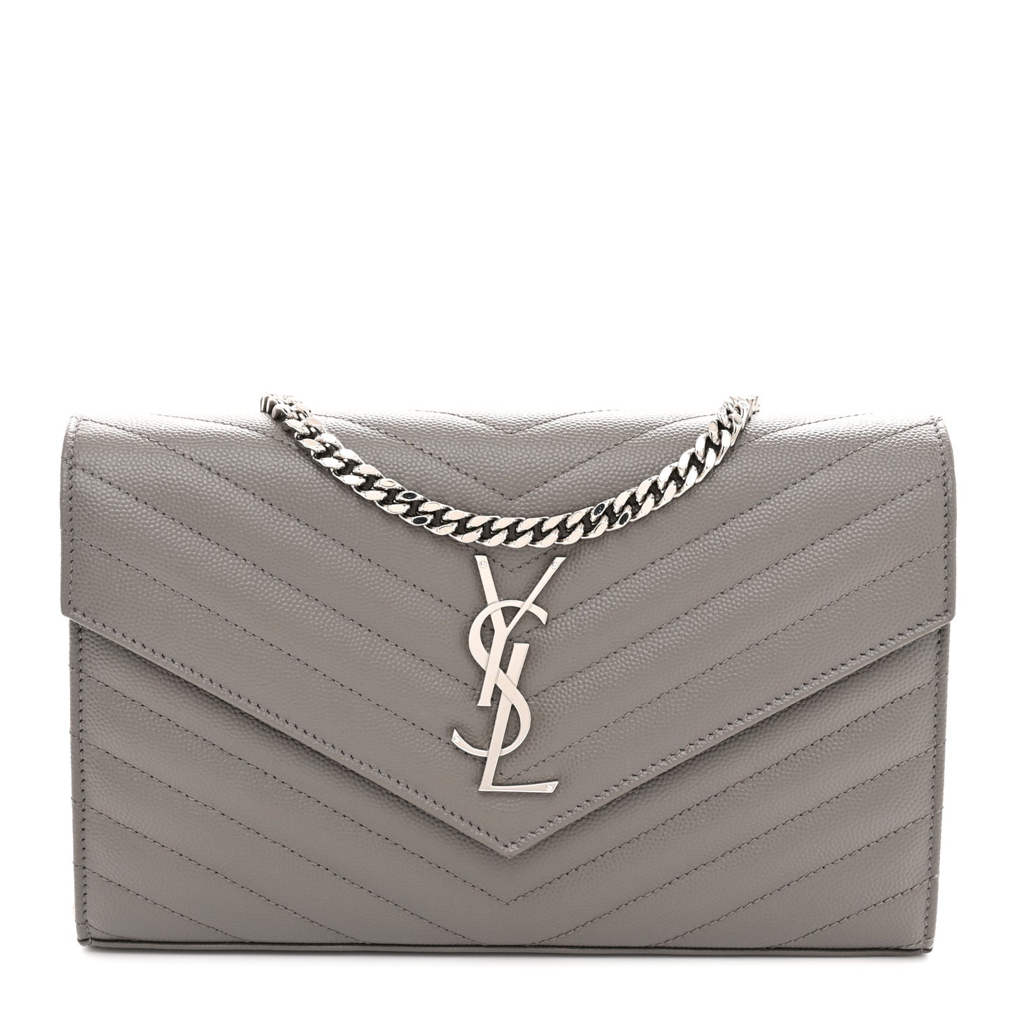 Grain De Poudre Matelasse Chevron Monogram Chain Wallet Fog