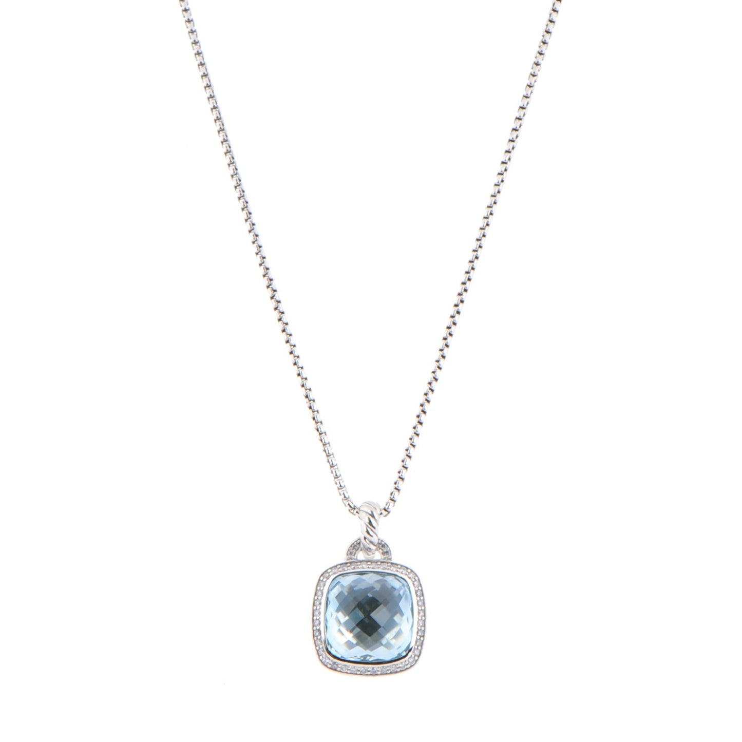Sterling Silver Blue Topaz Diamond 14mm Albion Pendant Necklace