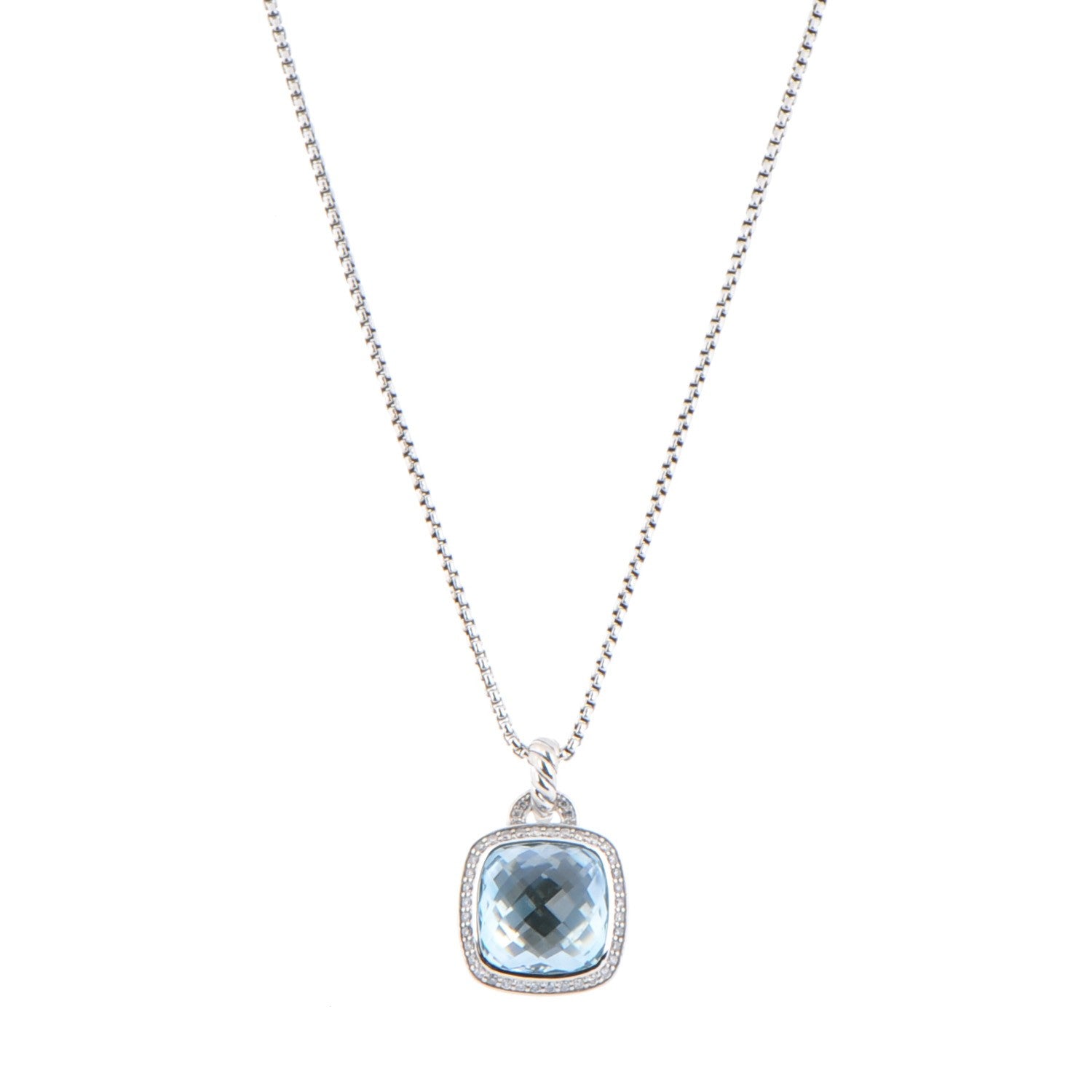 David Yurman Sterling Silver Blue Topaz Diamond 14mm Albion Pendant Necklace 1 of 5