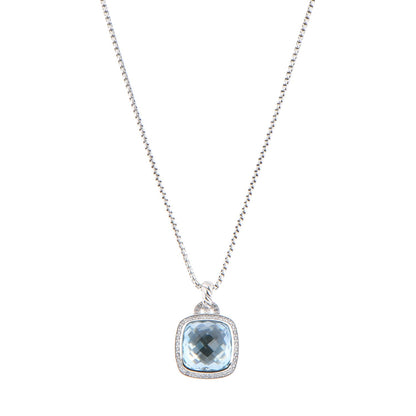 David Yurman Sterling Silver Blue Topaz Diamond 14mm Albion Pendant Necklace 1 of 5