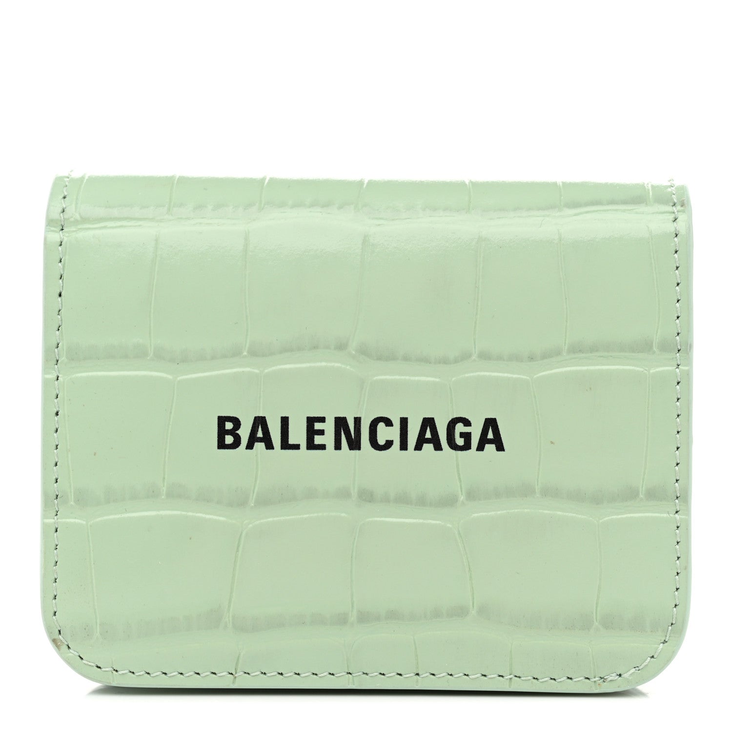 Balenciaga Shiny Calfskin Logo Crocodile Embossed Light Green Black 1 of 9