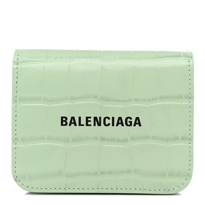 Balenciaga Shiny Calfskin Logo Crocodile Embossed Light Green Black 1 of 9