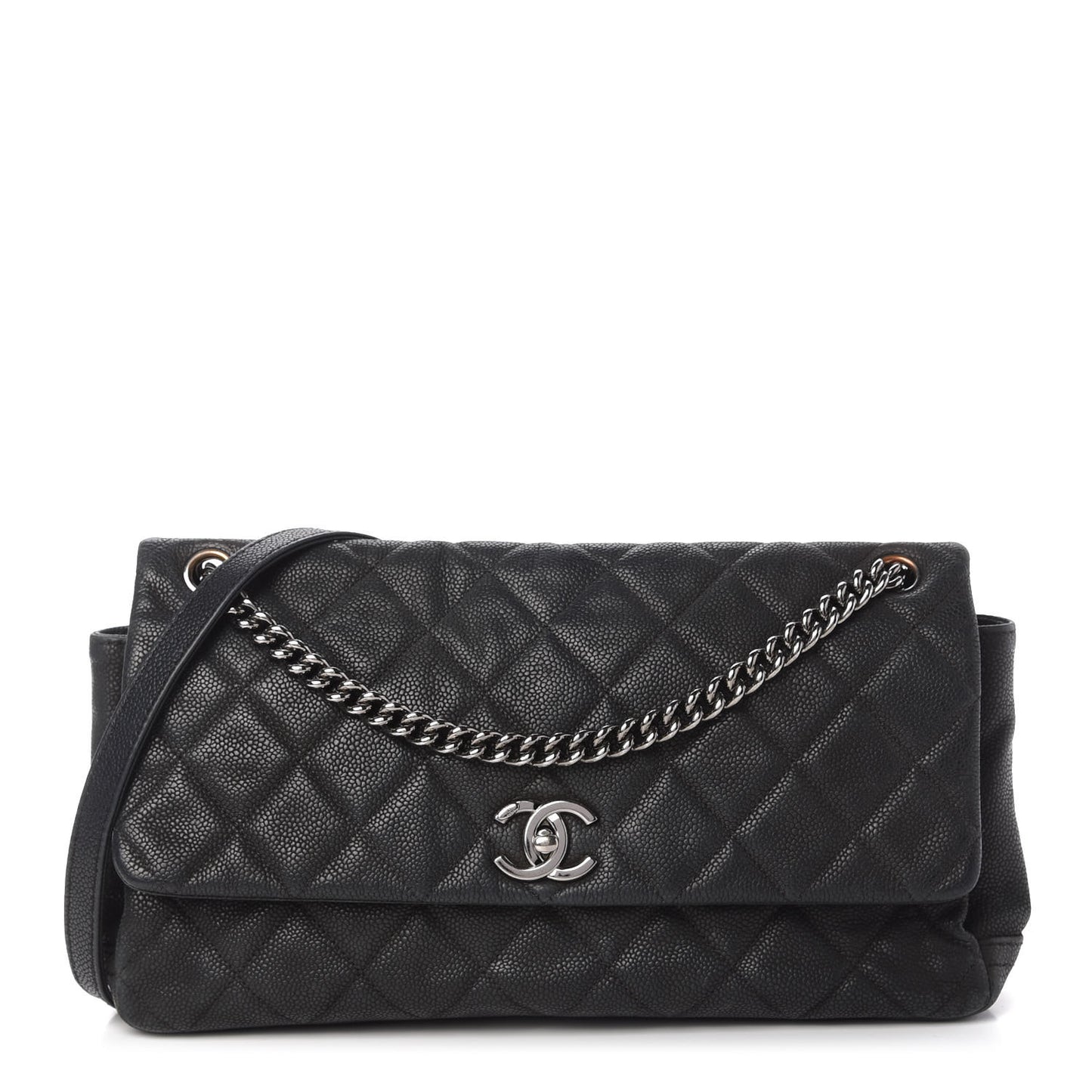Iridescent Caviar Quilted Medium Lady Pearly Flap Black