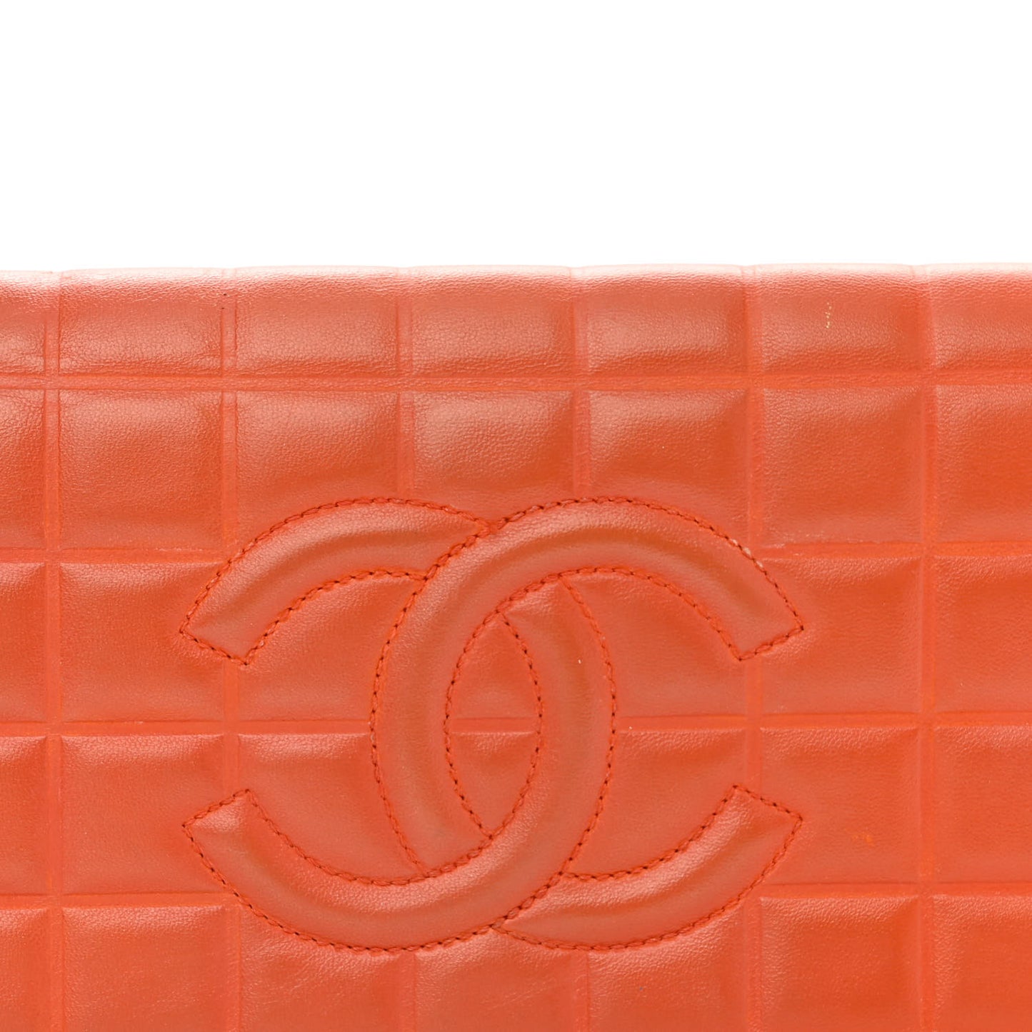 Lambskin Quilted CC Chocolate Bar Flap Orange
