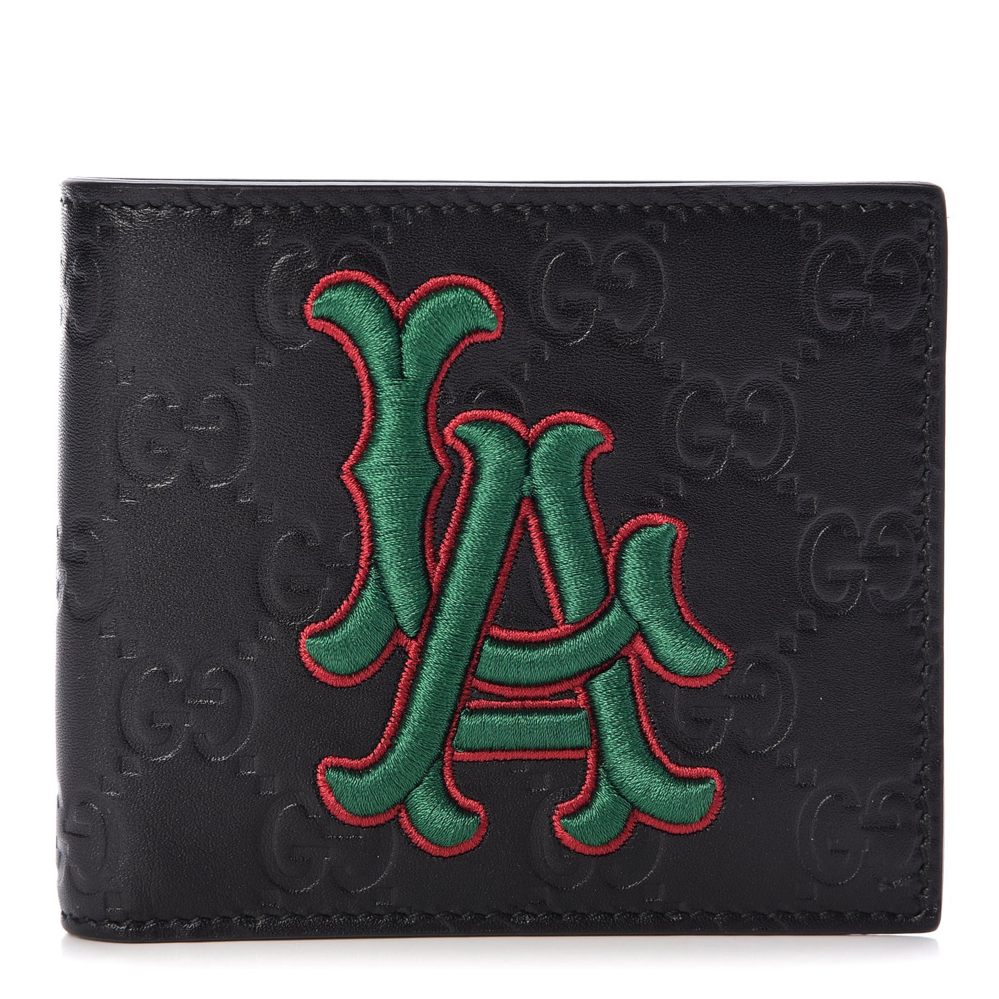 X MLB Guccissima LA Dodgers Embroidered Bi-Fold Wallet Black Green