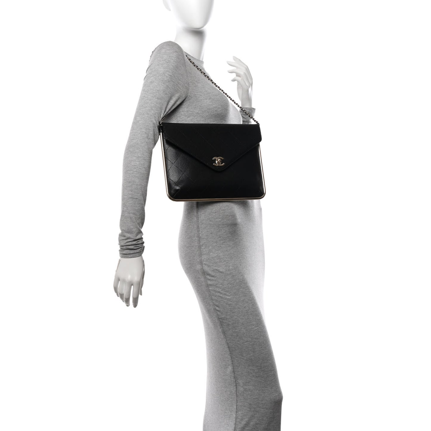 Grained Calfskin Envelope Clutch With Chain WOC Black