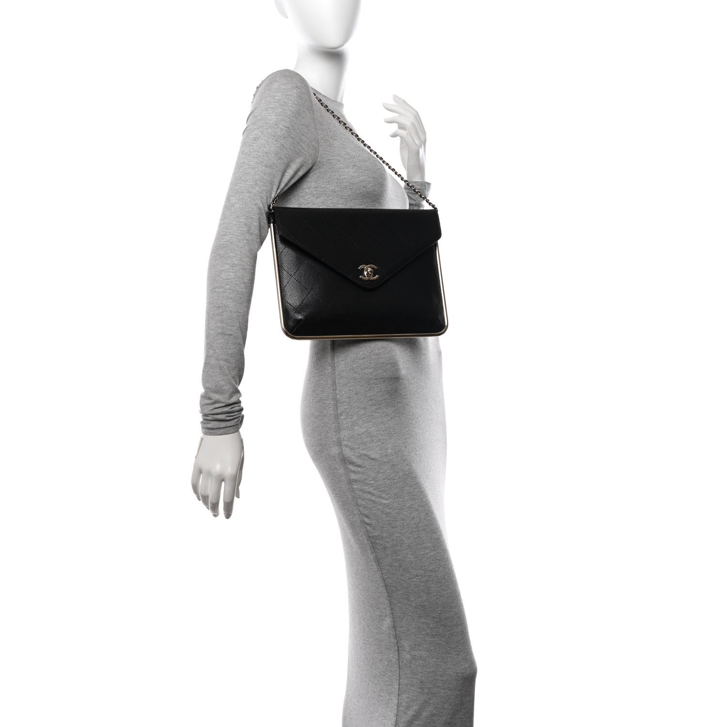 Chanel Grained Calfskin Envelope Clutch With Chain WOC Black 2 of 11
