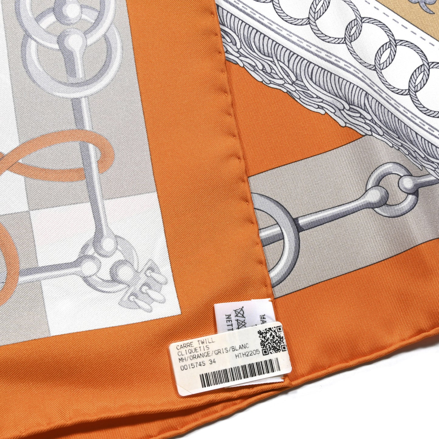 Silk Cliquetis Scarf 90 Orange Gris White