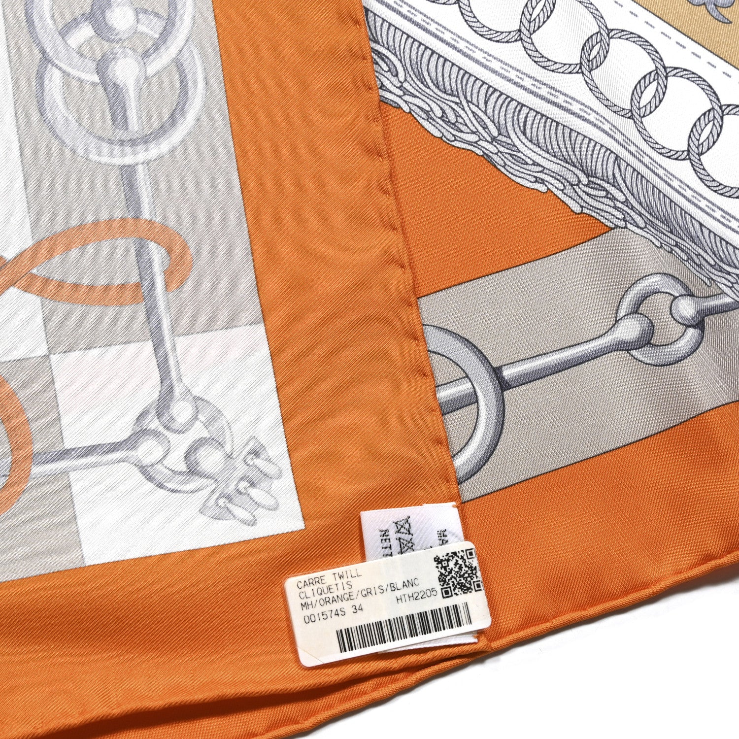Hermes Silk Cliquetis Scarf 90 Orange Gris White 3 of 4