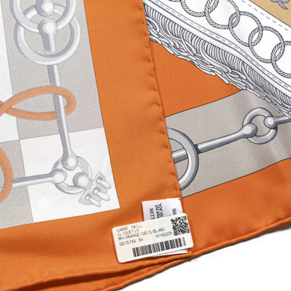 Hermes Silk Cliquetis Scarf 90 Orange Gris White 3 of 4