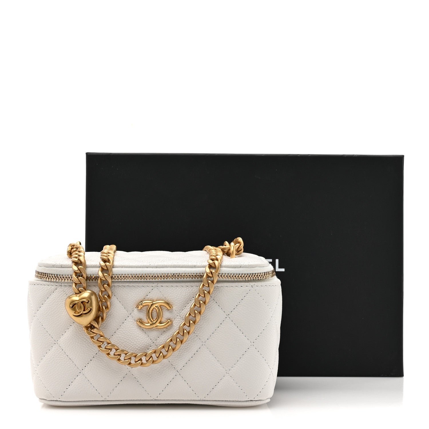 Chanel Caviar Quilted Sweetheart Vanity Case White 13 of 13