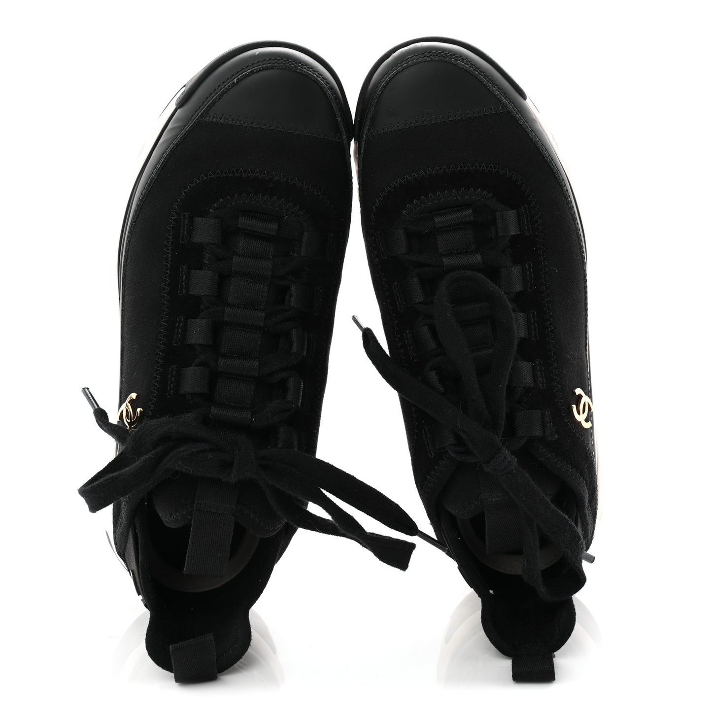 Velvet Calfskin Mixed Fibers CC Sneakers 36.5 Black