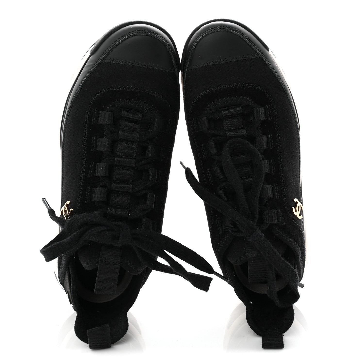 Chanel Velvet Calfskin Mixed Fibers CC Sneakers 36.5 Black 5 of 10