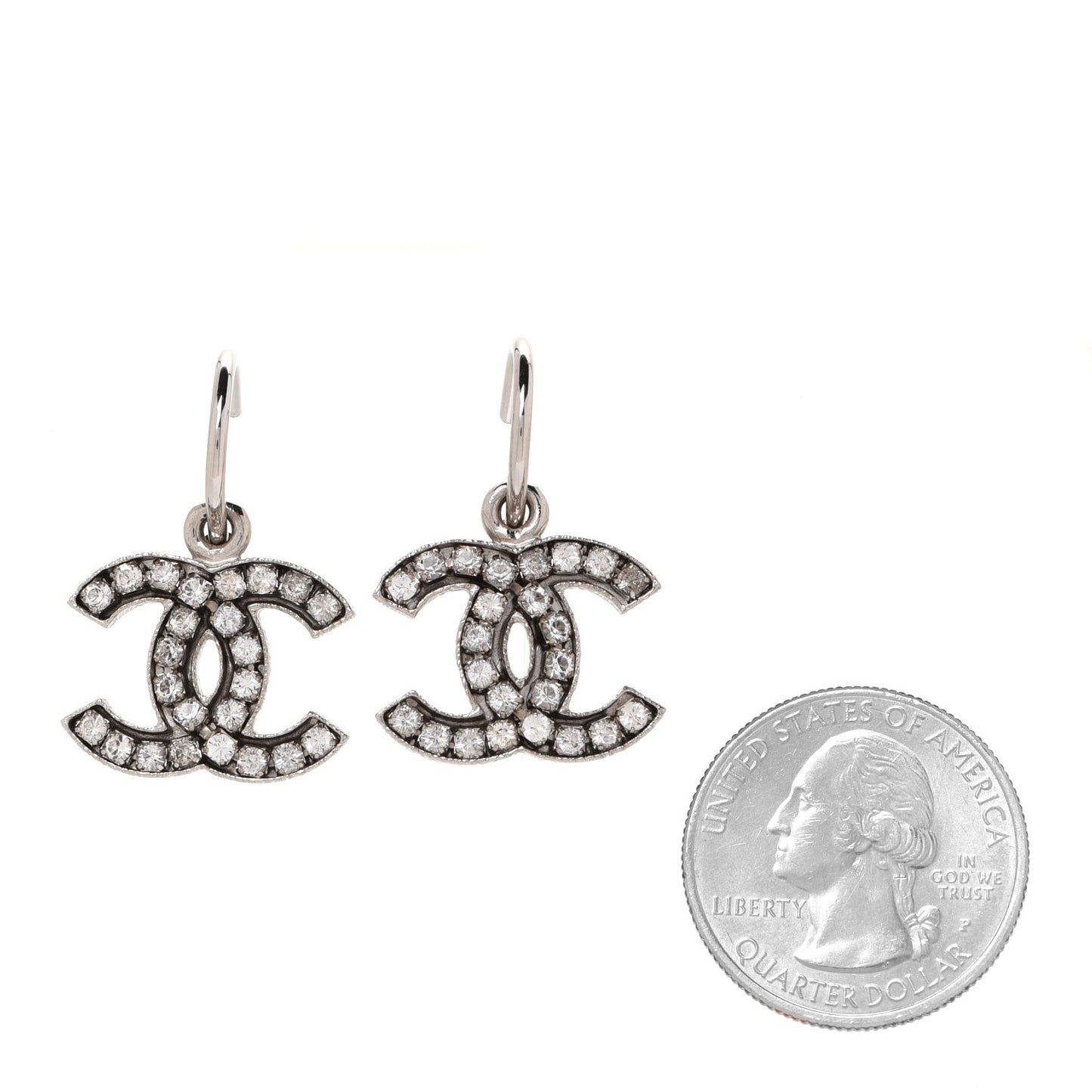 Metal Crystal CC Half Hoop Drop Earrings Silver