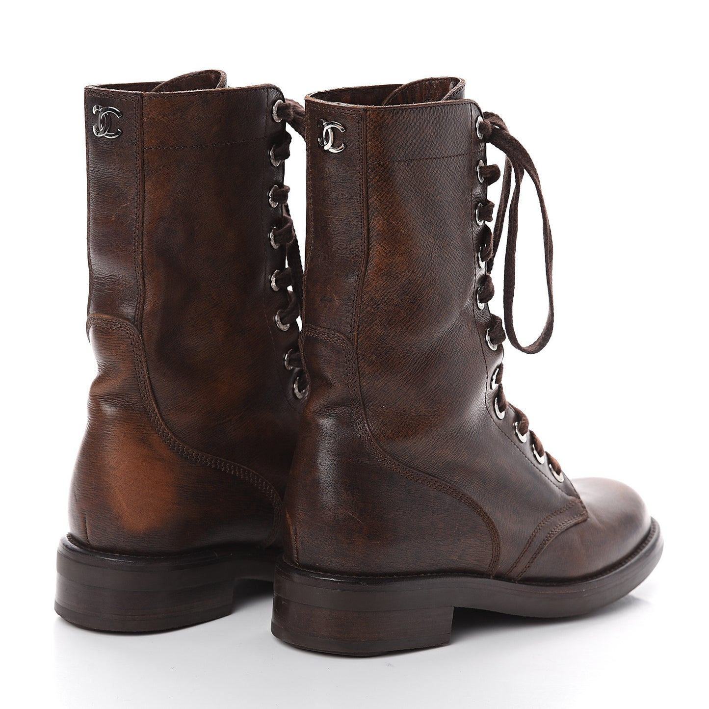 Calfskin Lace Up Combat Boots 37 Dark Brown