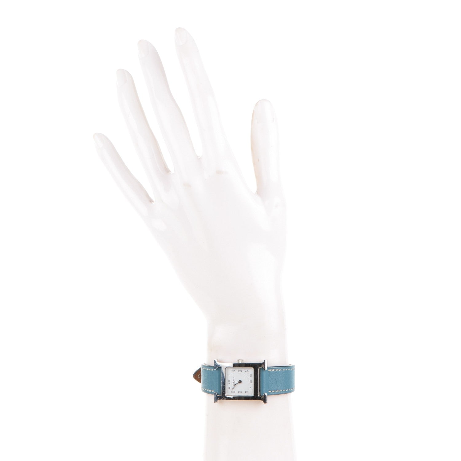 Hermes Stainless Steel Swift 21mm Heure H Hour Quartz Watch Blue Jean 2 of 8