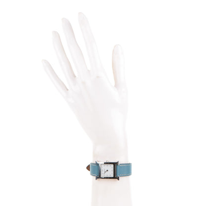 Hermes Stainless Steel Swift 21mm Heure H Hour Quartz Watch Blue Jean 2 of 8