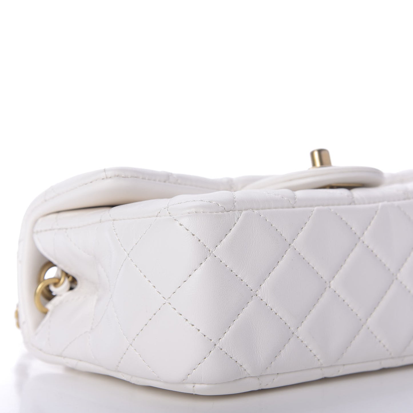 Lambskin Quilted Mini Rectangular Pearl Crush Flap White