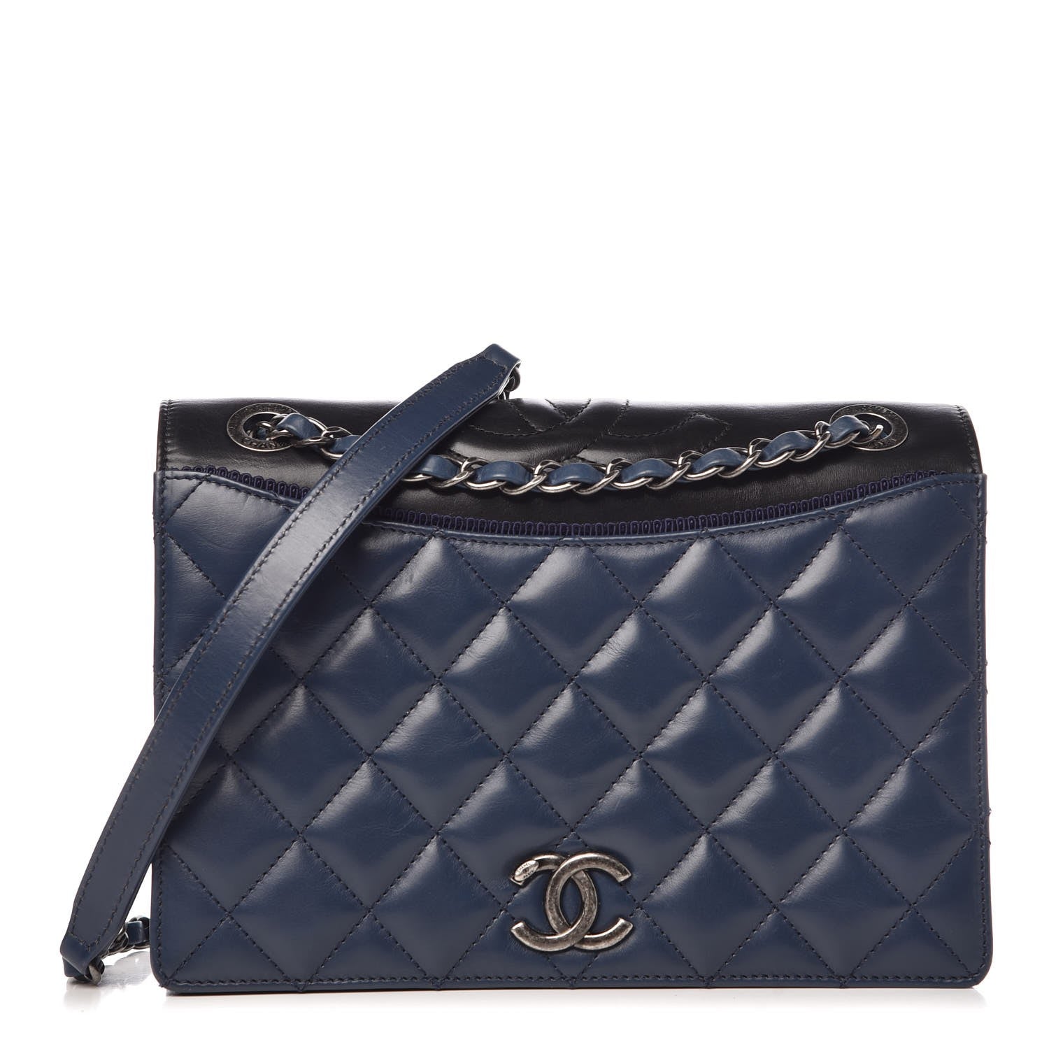 Chanel Calfskin Quilted Ballerine Flap Black Blue 1 of 7