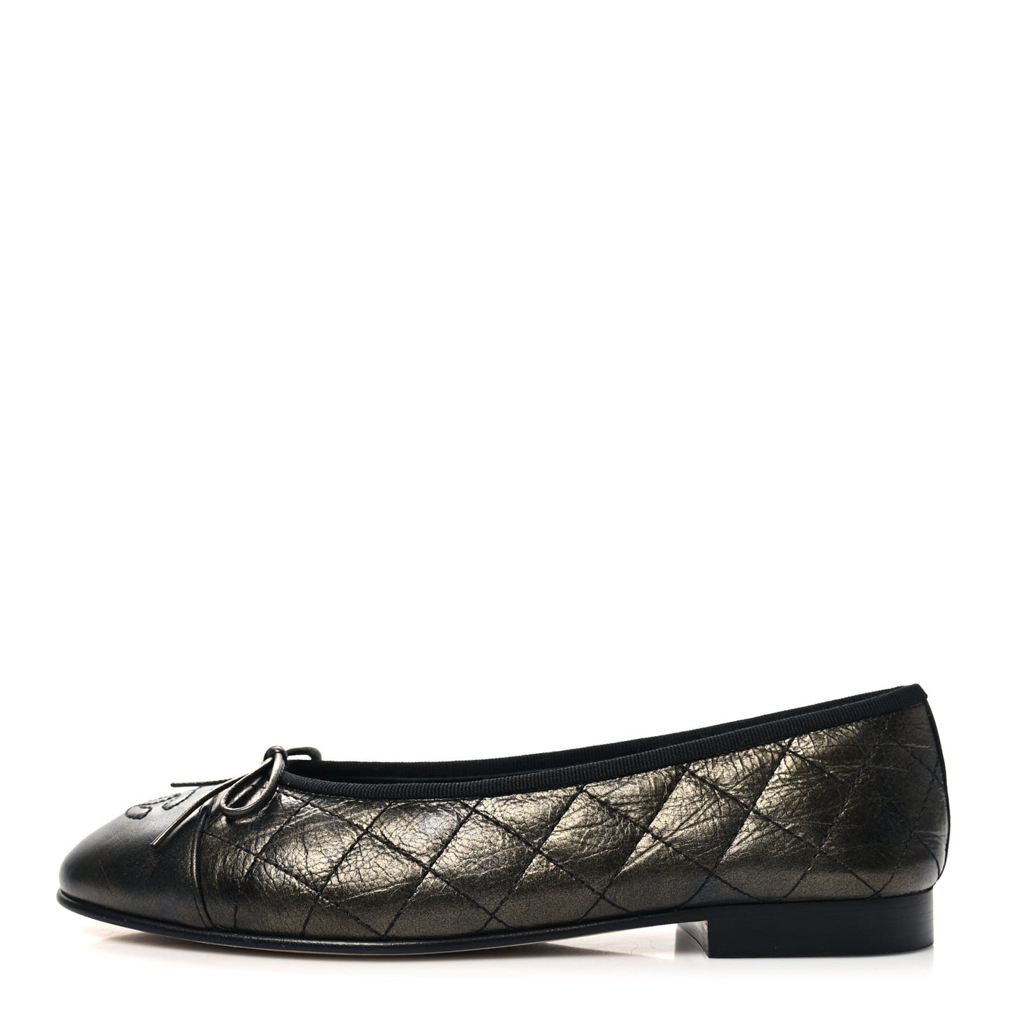 Metallic Aged Calfskin Quilted CC Cap Toe Ballerina Flats 36.5 Dark Brown