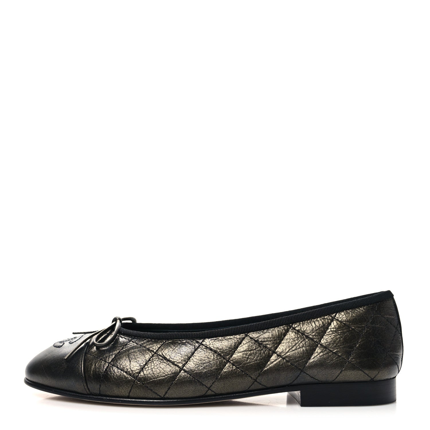 Chanel Metallic Aged Calfskin Quilted CC Cap Toe Ballerina Flats 36.5 Dark Brown 1 of 8