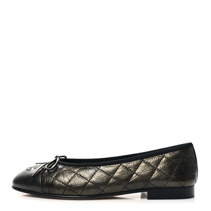 Chanel Metallic Aged Calfskin Quilted CC Cap Toe Ballerina Flats 36.5 Dark Brown 1 of 8