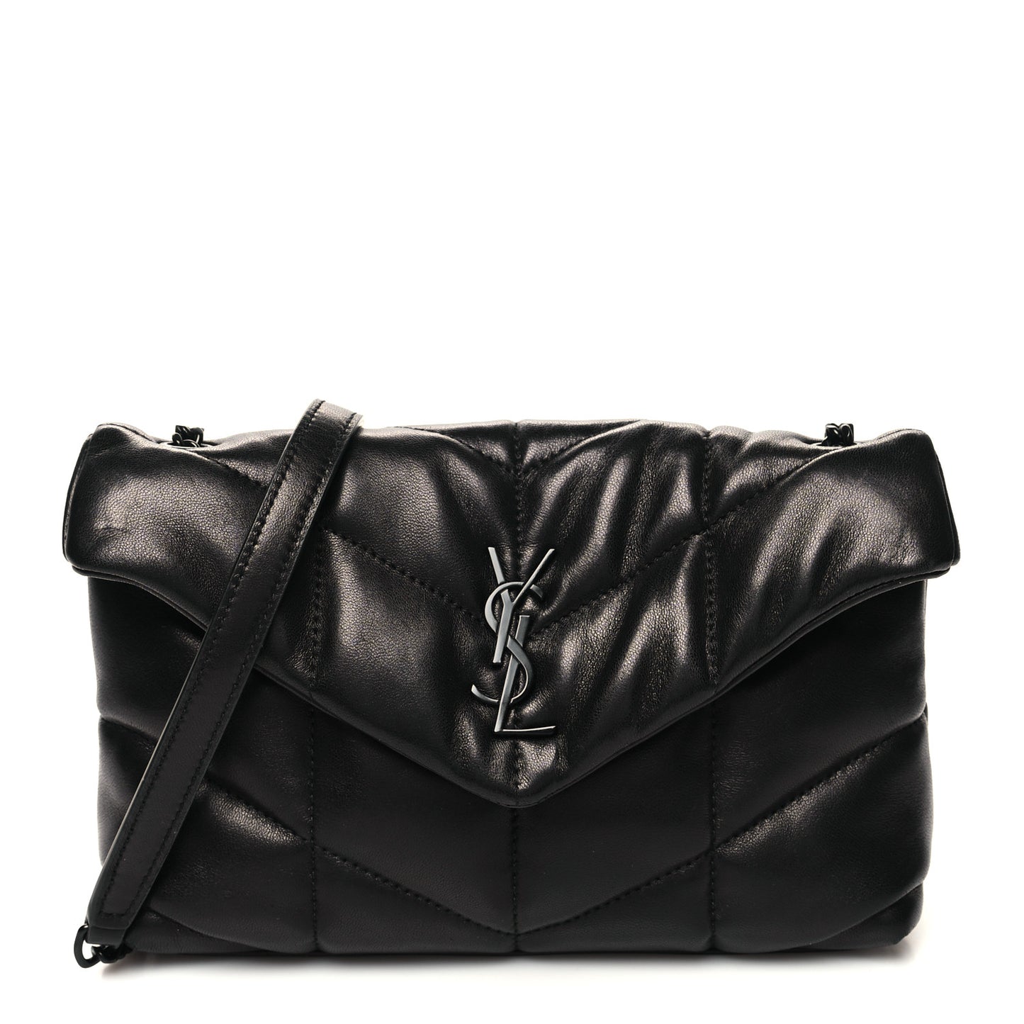 Lambskin Quilted Toy Loulou Puffer Monogram Chain Satchel Black