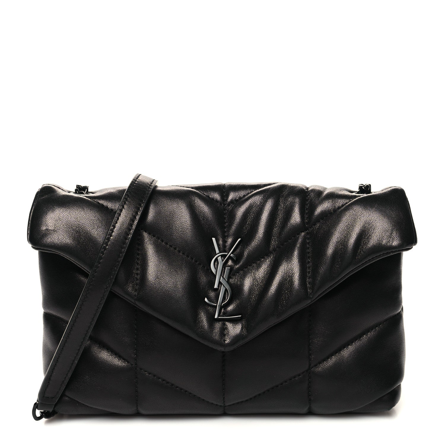 Saint Laurent Lambskin Quilted Toy Loulou Puffer Monogram Chain Satchel Black 1 of 11