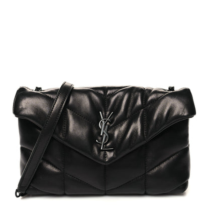 Saint Laurent Lambskin Quilted Toy Loulou Puffer Monogram Chain Satchel Black 1 of 11