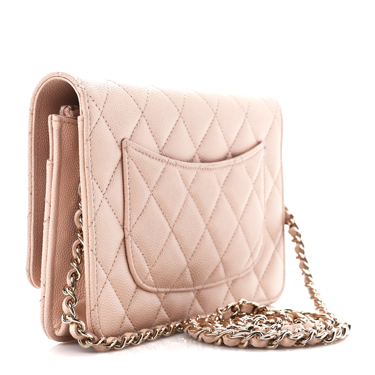 Caviar Quilted Wallet on Chain WOC Light Beige