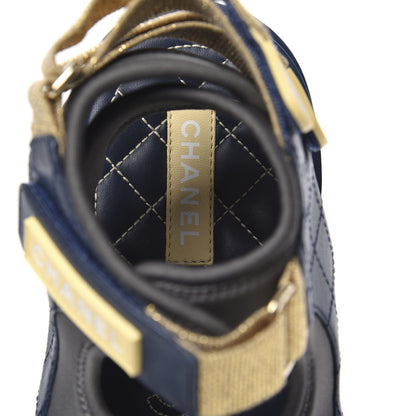 Chanel Goatskin Fabric Gladiator Sandals 41.5 Navy Blue Light Grey Yellow 7 of 9