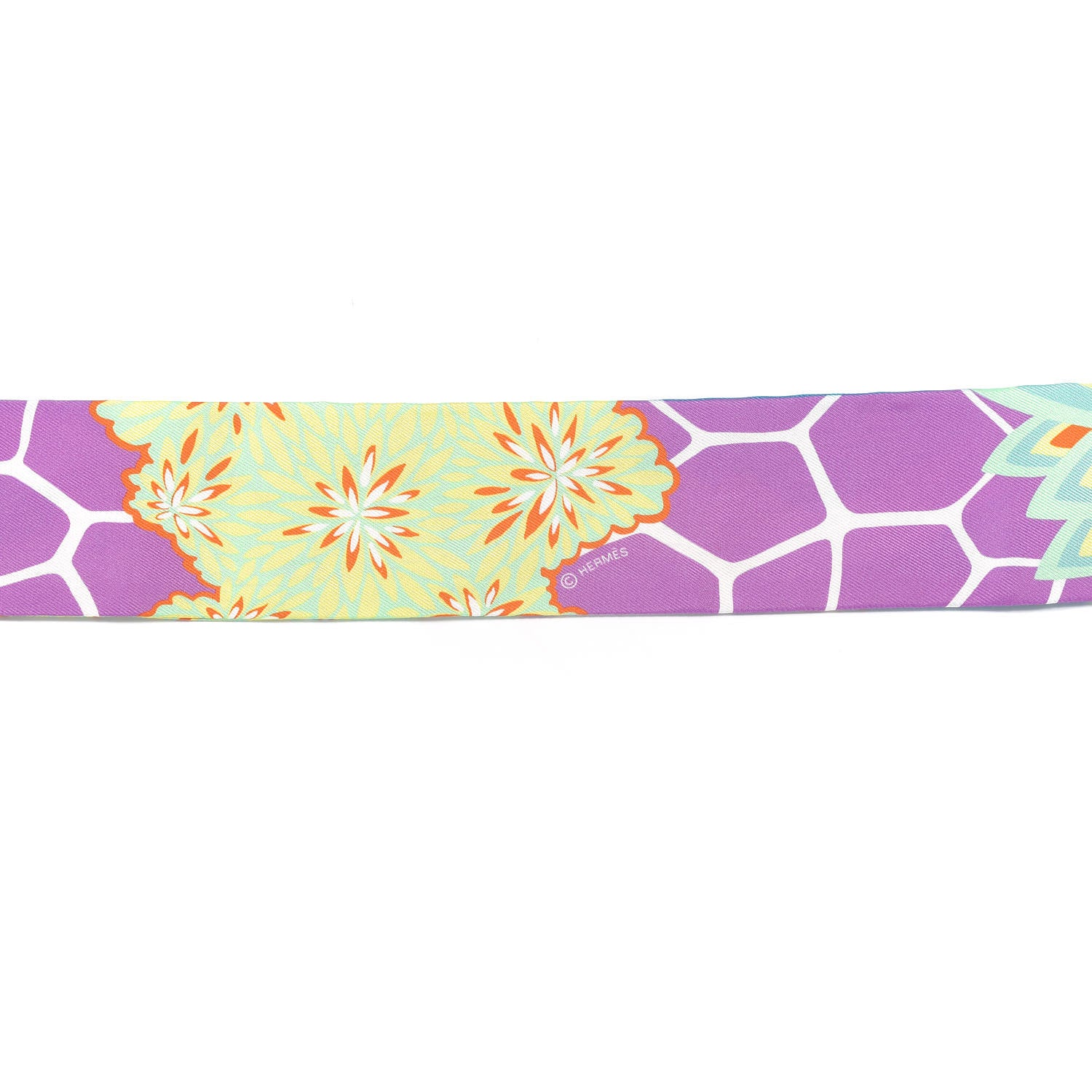 Hermes Silk The Three Graces Twilly Canard Mauve Jaune Fluo 3 of 4