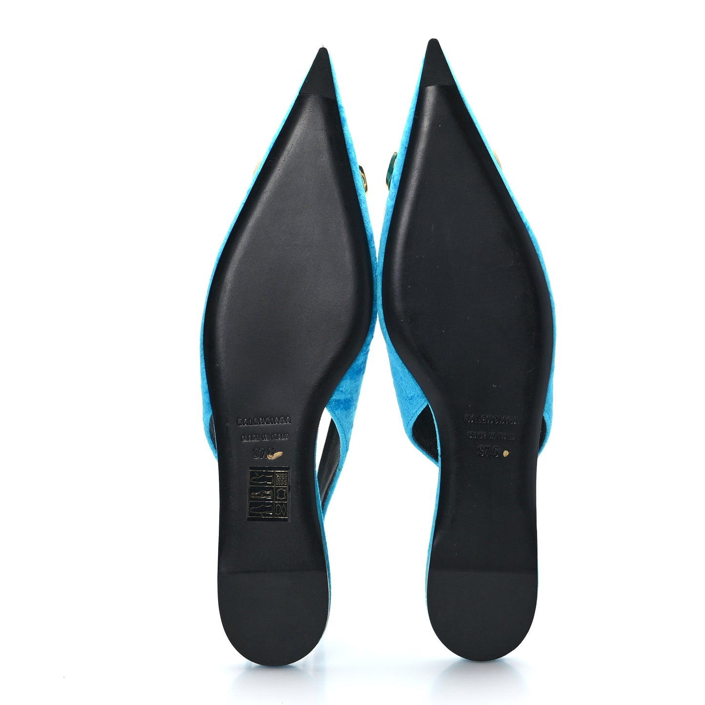 Crushed Velvet BB Knife Pointy Toe Slingback Flats 37.5 Turquoise