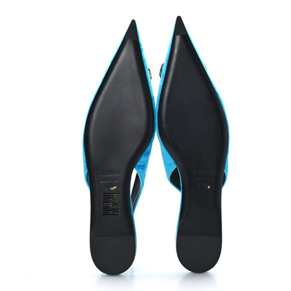 Balenciaga Crushed Velvet BB Knife Pointy Toe Slingback Flats 37.5 Turquoise 5 of 8