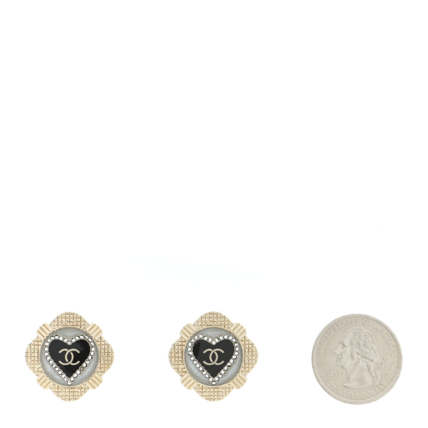 Resin Crystal Quilted CC Heart Earrings Gold Black